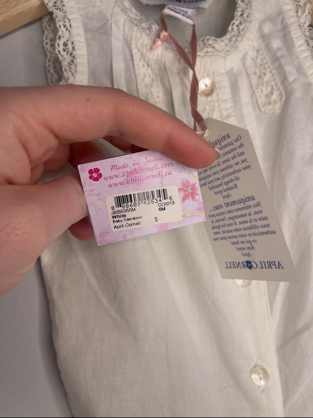 Brand new April Cornell Cream Lace-Trim Infant Romper 6 months outfit - Picture 5 of 5